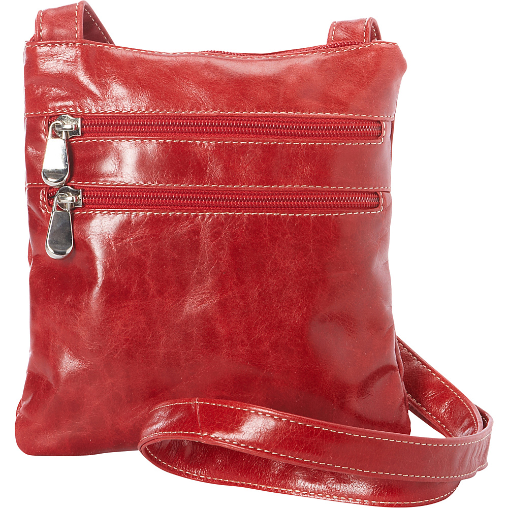 David King Co. Florentine 3 Zip Cross Body Bag Red David King Co. Leather Handbags