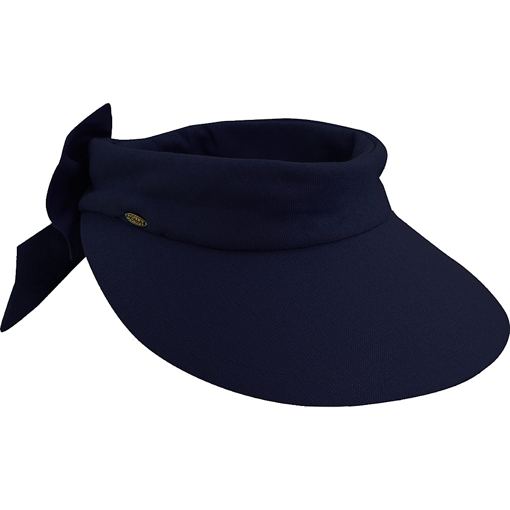 Scala Hats Deluxe Big Brim Cotton Visor Bow Navy Scala Hats Hats Gloves Scarves