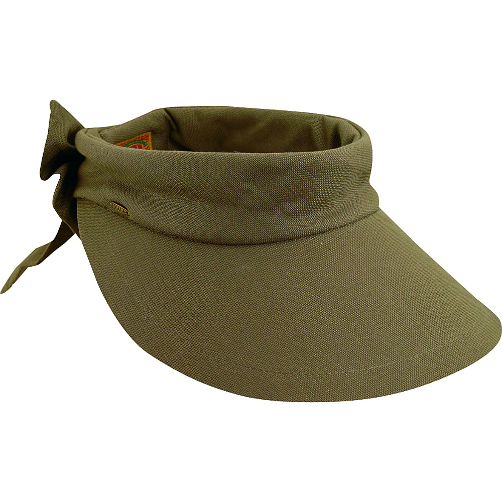 Scala Hats Deluxe Big Brim Cotton Visor Bow Olive Scala Hats Hats Gloves Scarves