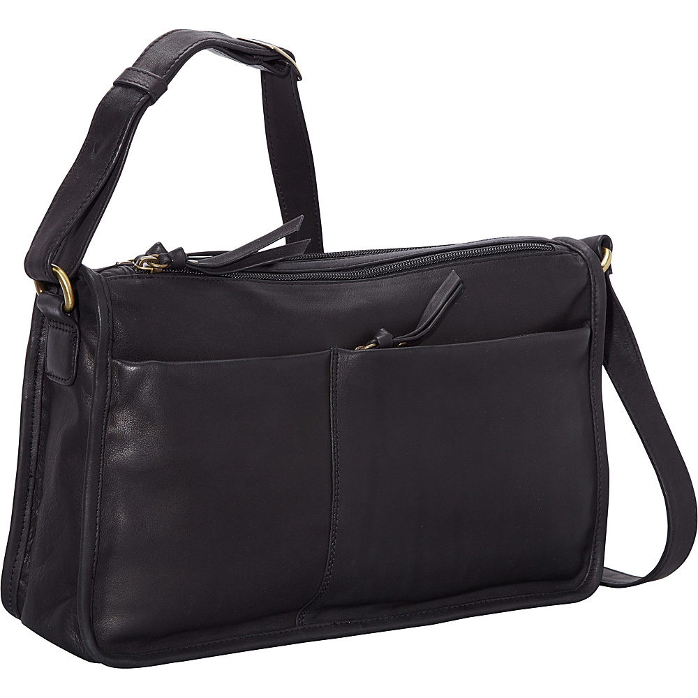 Derek Alexander EW Twin Top Zip Semi Structured Handbag Black Derek Alexander Leather Handbags