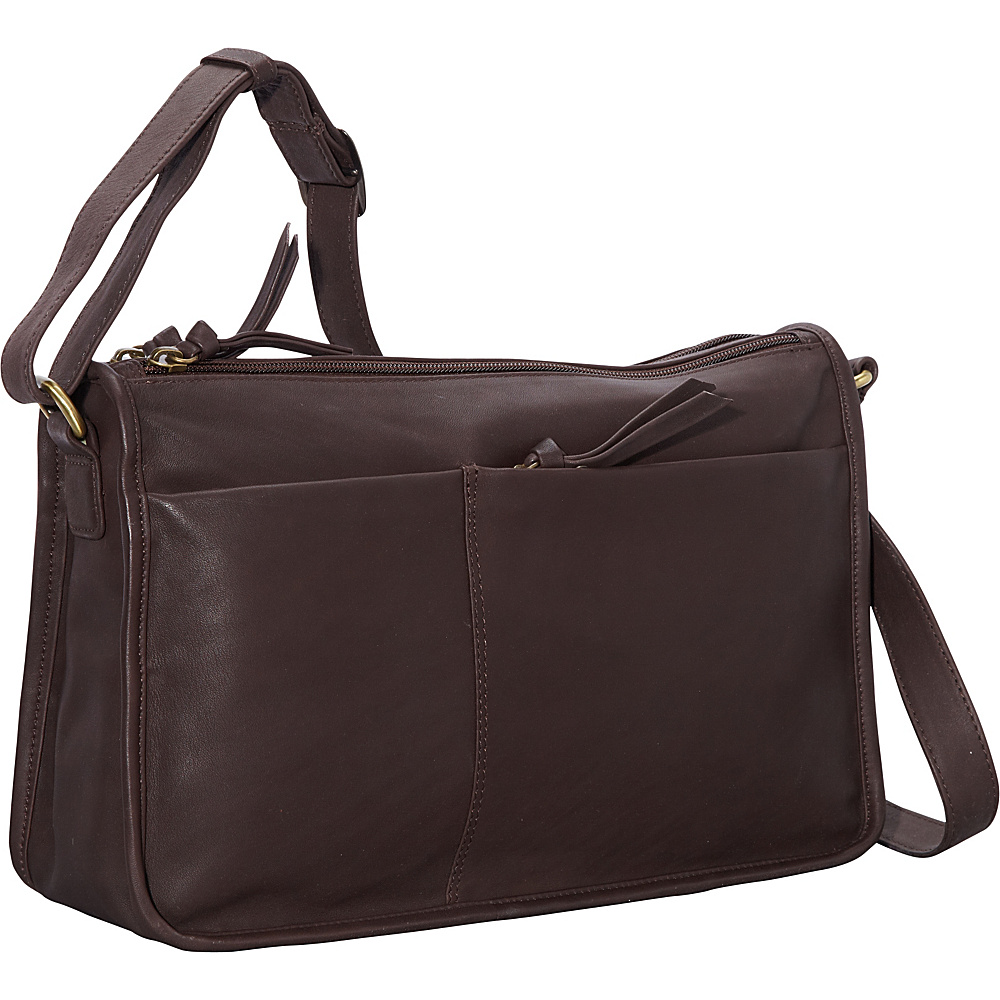 Derek Alexander EW Twin Top Zip Semi Structured Handbag Brown Derek Alexander Leather Handbags