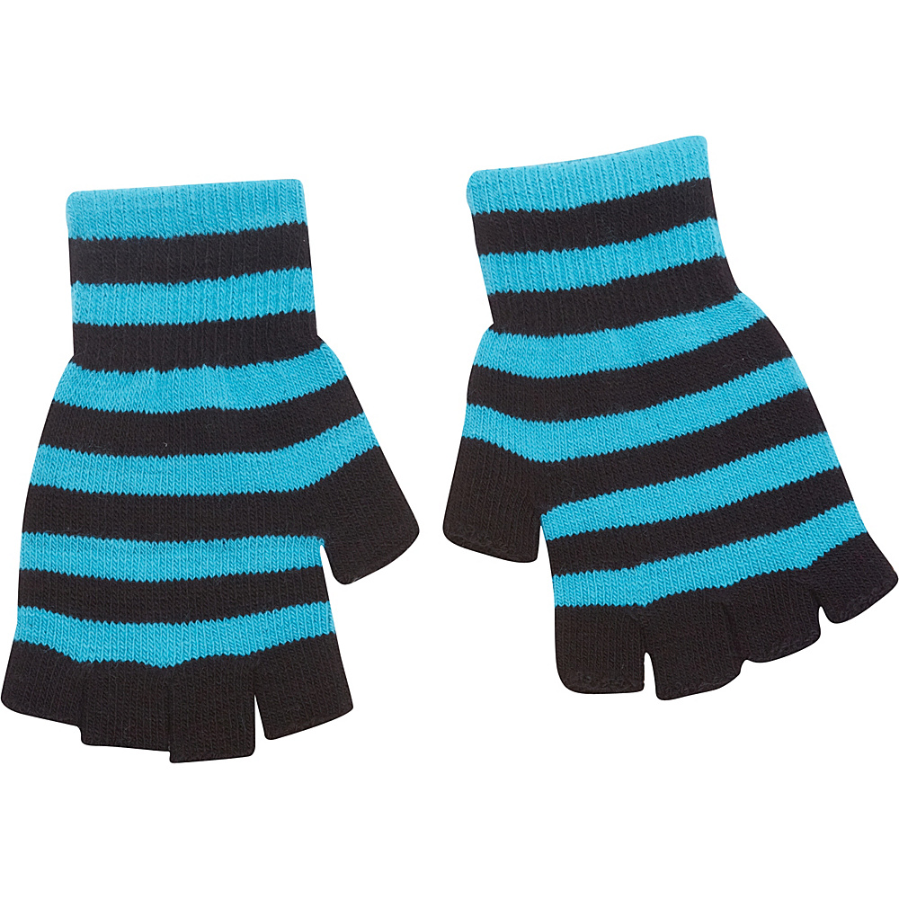 Magid Fingerless Striped Glove Turquoise Black Magid Hats Gloves Scarves