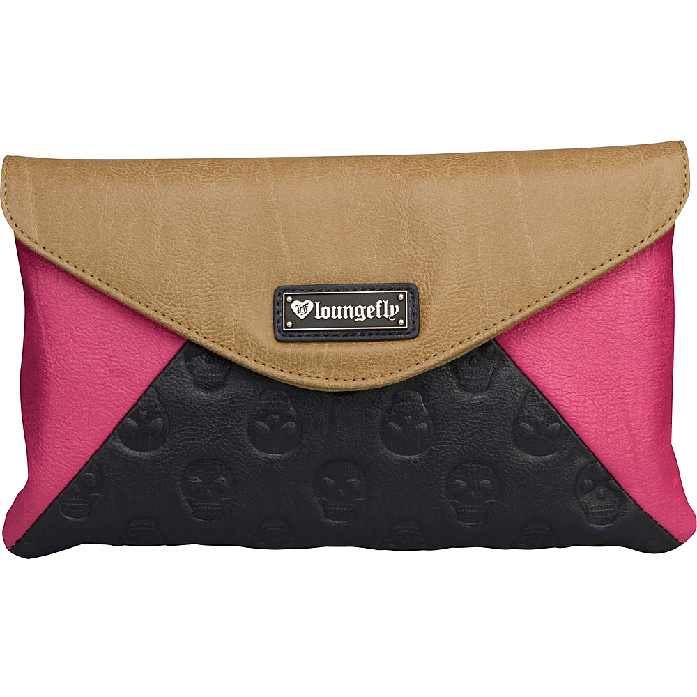 Loungefly Skull Emboss Colorblock Pink Tan Clutch Black Pink Tan Loungefly Manmade Handbags