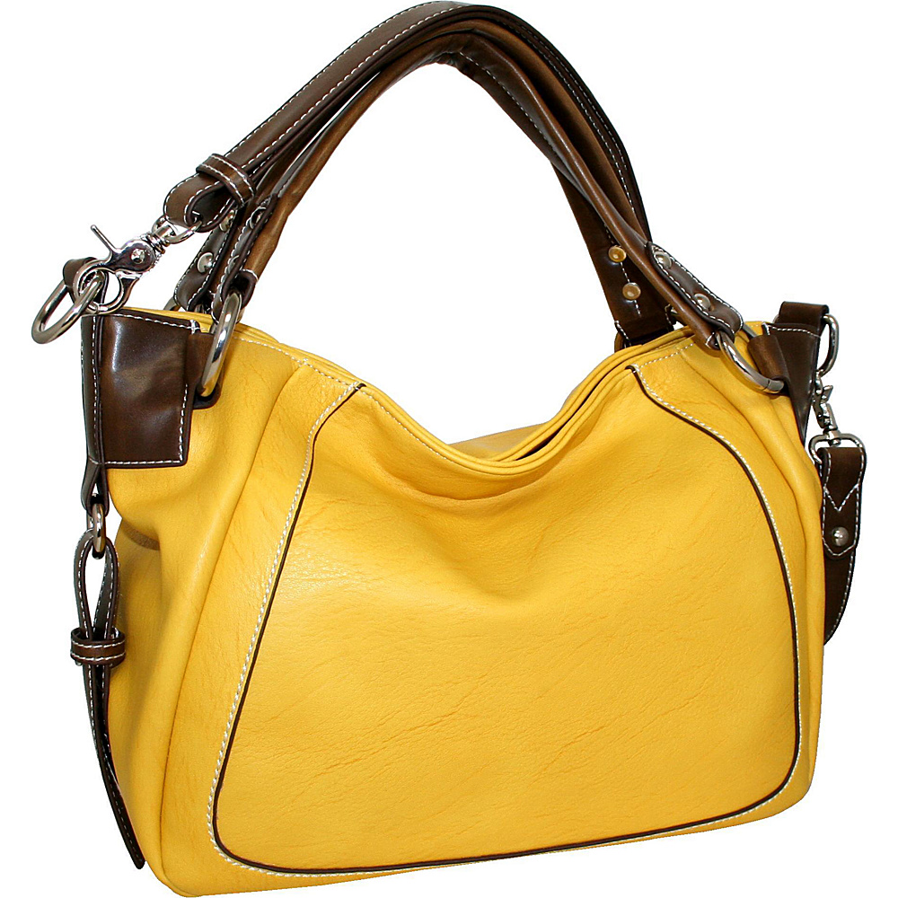 Punto Uno East West Satchel with Detachable Cross Body Strap Mustard Punto Uno Manmade Handbags