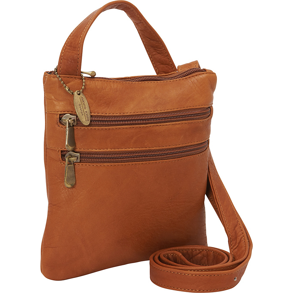 David King Co. 3 Zip Cross Body Bag Tan David King Co. Leather Handbags