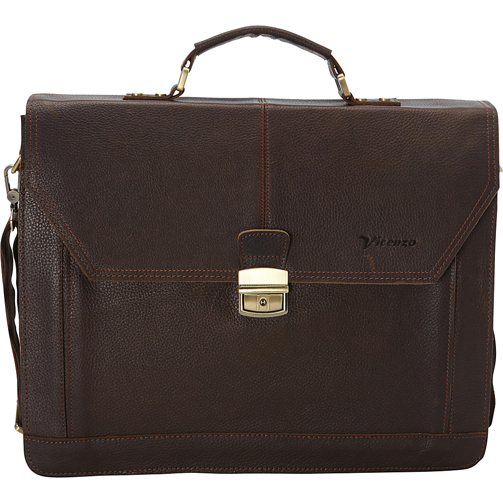 Vicenzo Leather Professional Full Grain Leather Briefcase Dark Brown Vicenzo Leather Non Wheeled Business Cases