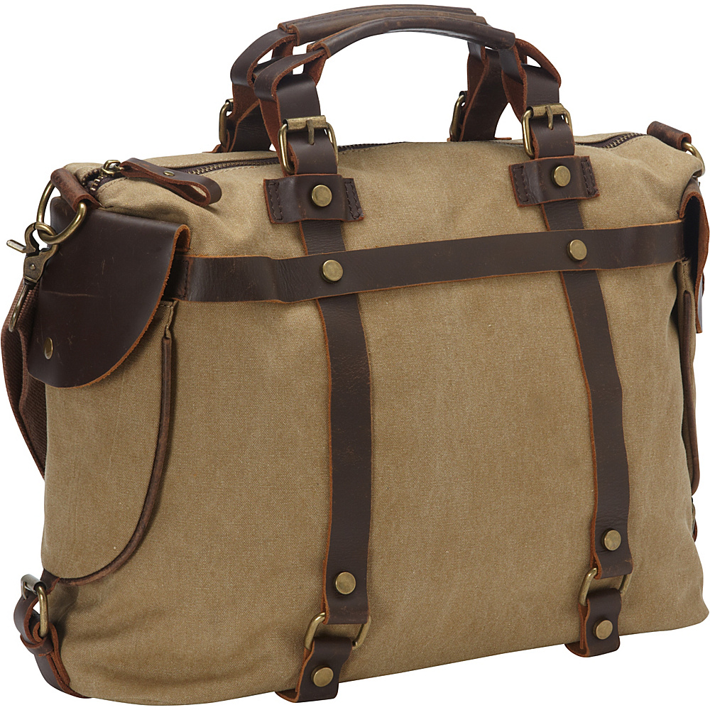 Laurex Canvas Duffle Bag with Leather Trim Khaki Laurex Travel Duffels