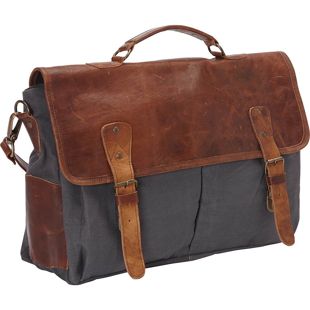 Sharo Leather Bags Laptop Messenger Bag and Brief BG Brown Leather Gray Canvas Brown and Gray Two Tone Sharo Leather Bags Non Wheeled Business Cases