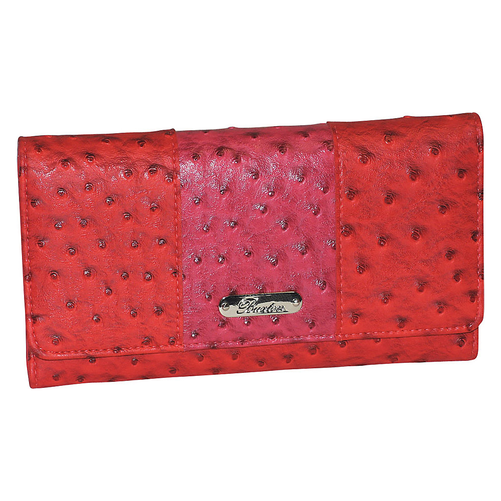 Buxton Ostrich Pop Panel Expandable Clutch Red Buxton Ladies Clutch Wallets