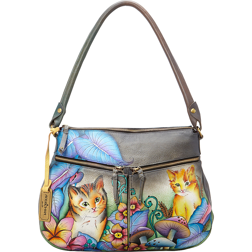 Anuschka Zip Top With Expandable Pockets Cats in Wonderland Anuschka Leather Handbags