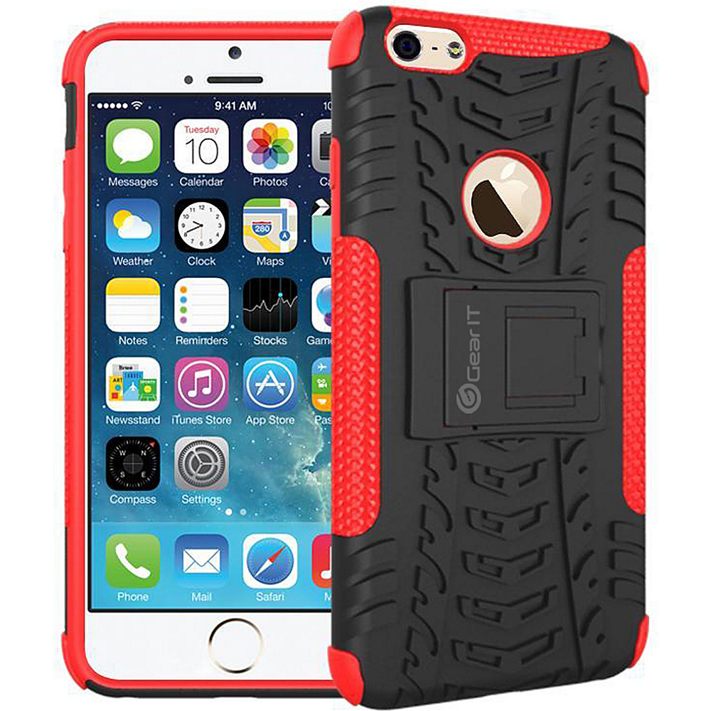 rooCASE Heavy Duty Armor Hybrid Rugged Stand Case for iPhone 6 6s Plus 5.5 inch Red rooCASE Electronic Cases