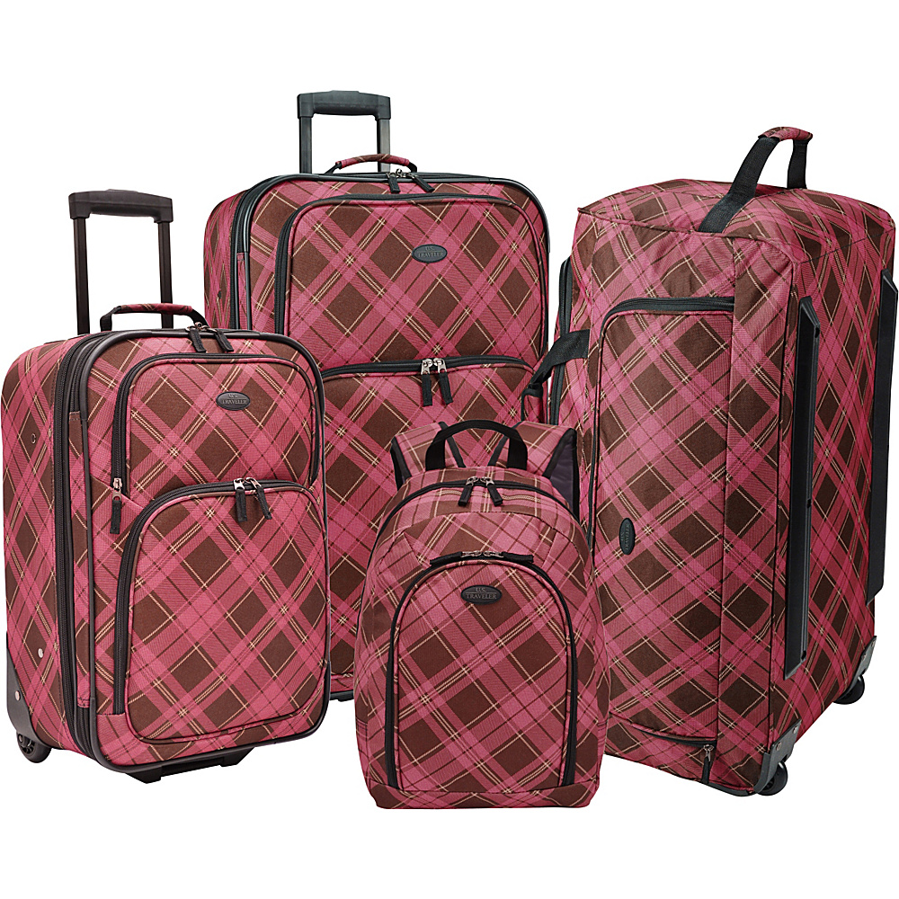 U.S. Traveler Casual 4 Pc Luggage Set Pink Brown Plaid U.S. Traveler Luggage Sets