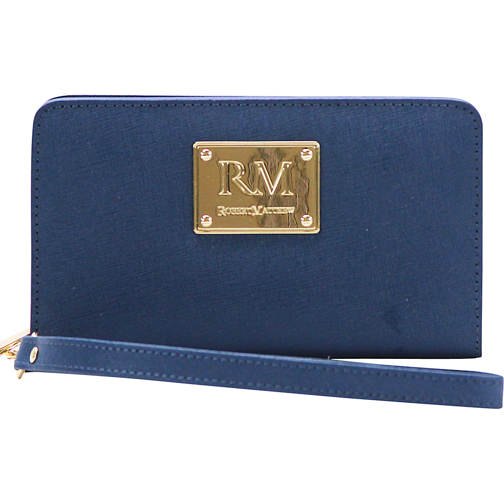 Robert Matthew Aria 24K Gold Leather Wallet Wristlet Dark Sapphire Robert Matthew Women s Wallets