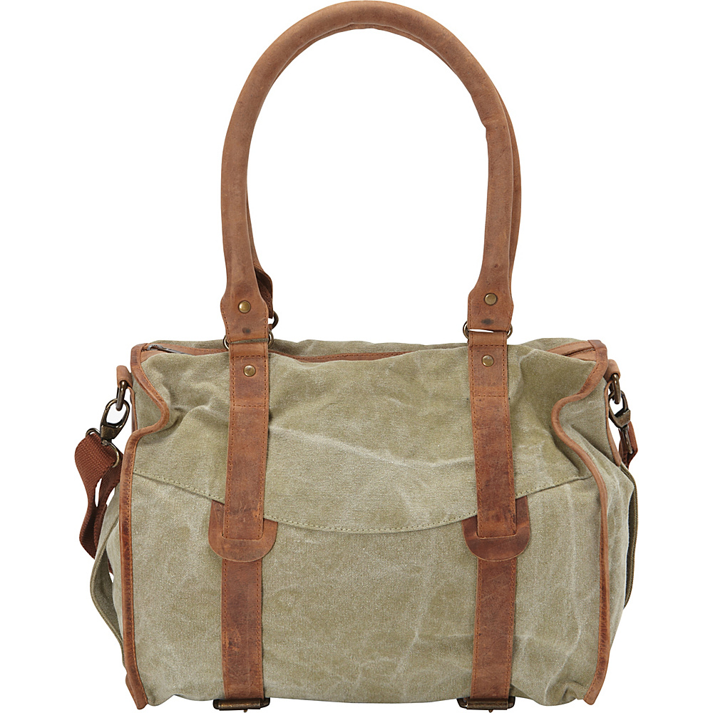 Sharo Leather Bags Mint Canvas and Leather Shoulder Bag Green and Brown Two Tone Sharo Leather Bags Leather Handbags