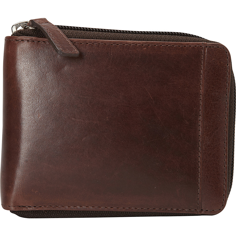 Mancini Leather Goods Mens RFID Zippered Wallet with Removable Passcase Brown Mancini Leather Goods Men s Wallets