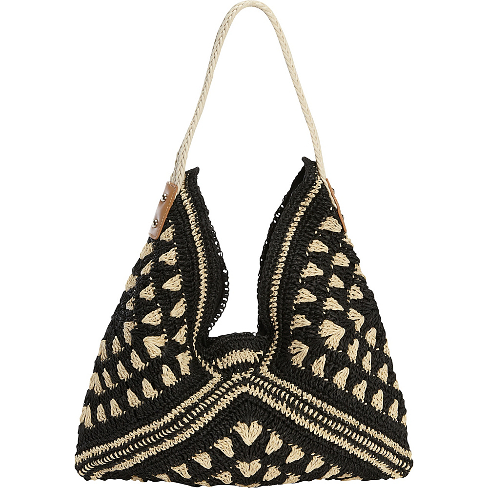 Magid Tribal Crochet Hobo Natural Black Magid Straw Handbags