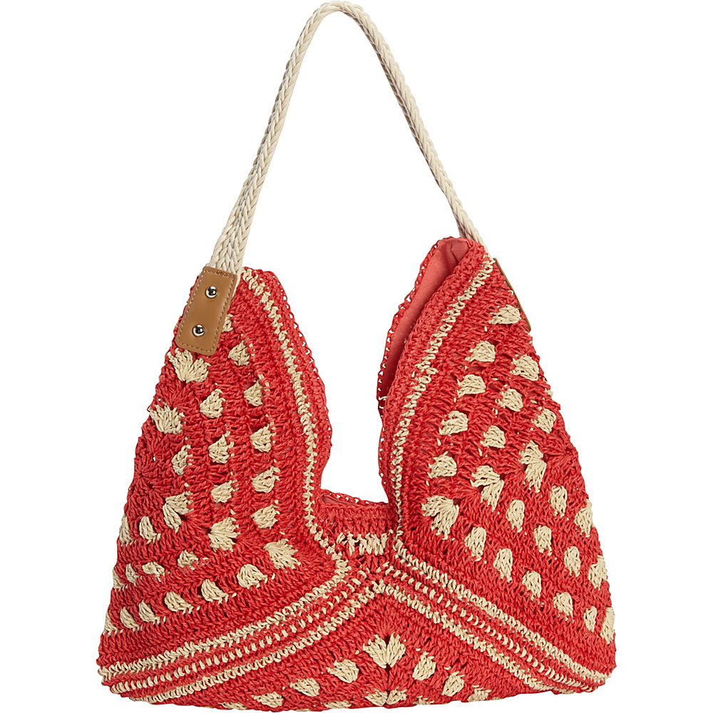 Magid Tribal Crochet Hobo Natural Coral Magid Straw Handbags