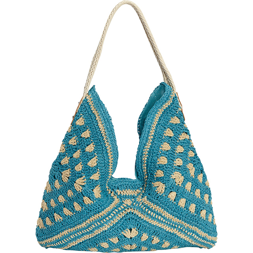 Magid Tribal Crochet Hobo Natural Turquoise Magid Straw Handbags