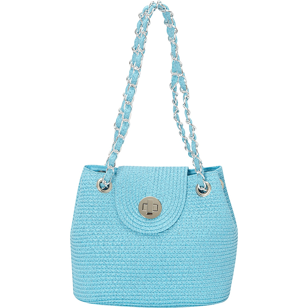 Magid Solid Paper Straw Mini Shoulder Bag Turquoise Magid Straw Handbags