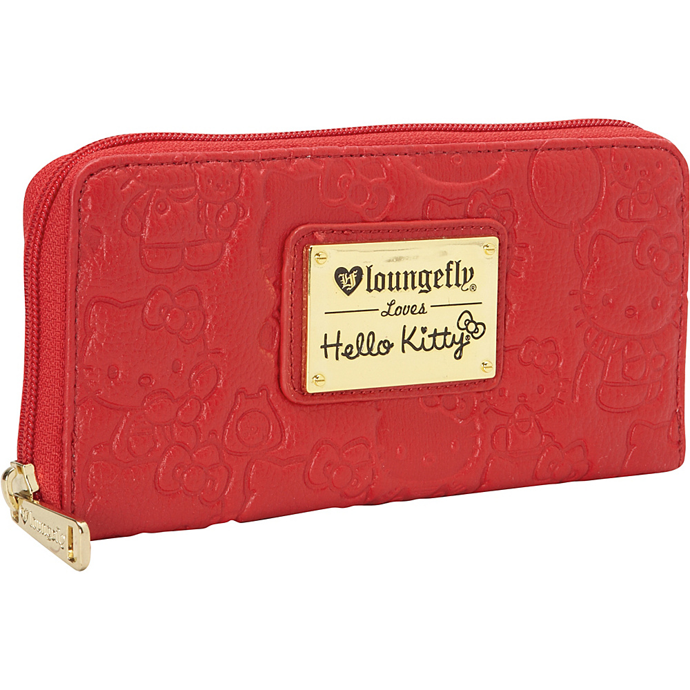 Loungefly Hello Kitty Red Embossed Face Zip Around Wallet Red Loungefly Ladies Small Wallets
