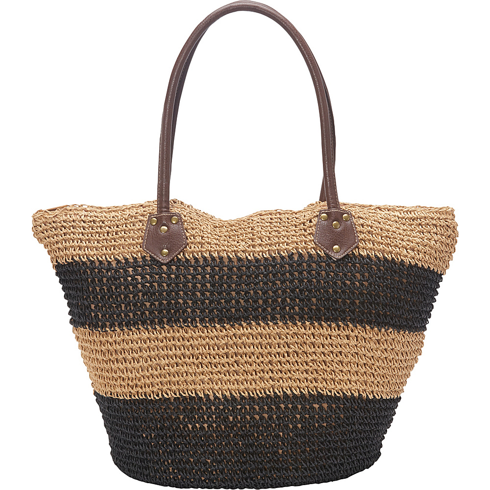 Cappelli Crochet Toyo Striped Bag Tan Black Stripes Cappelli Straw Handbags