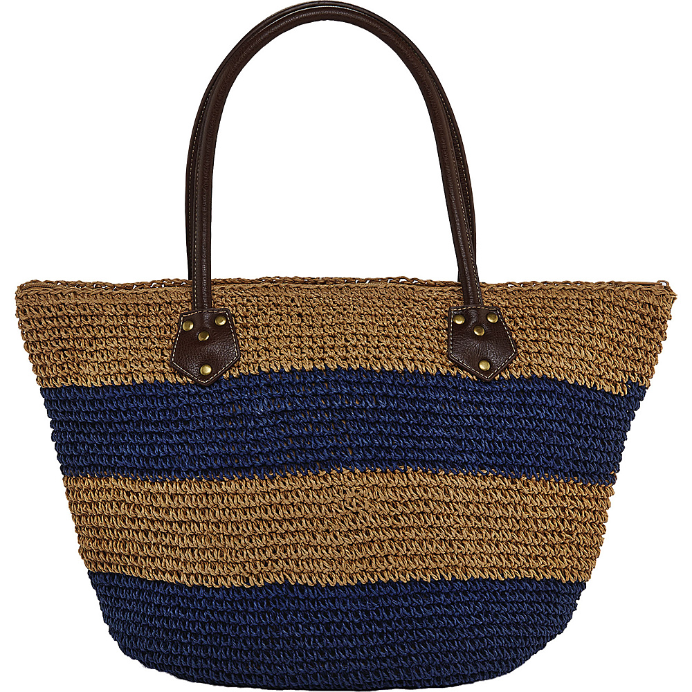 Cappelli Crochet Toyo Striped Bag Tan Navy Stripes Cappelli Straw Handbags