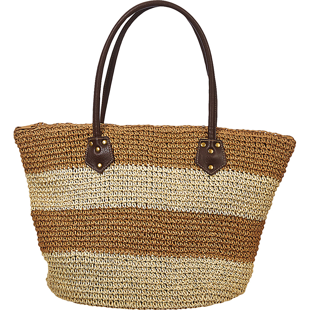 Cappelli Crochet Toyo Striped Bag Tan Natural Stripes Cappelli Straw Handbags