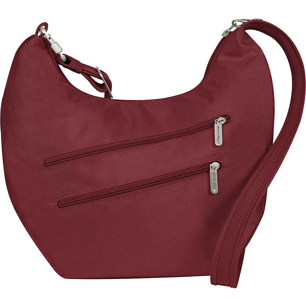Travelon Anti Theft Classic Bucket Hobo Cranberry Light Sand Travelon Fabric Handbags