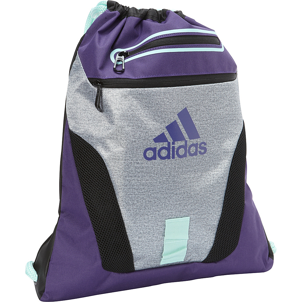 adidas Rumble Sackpack Heather Clear Grey Unity Purple Ice Green Black adidas School Day Hiking Backpacks