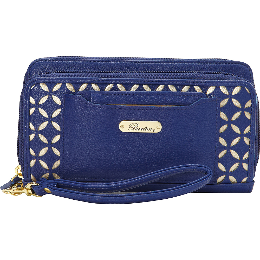 Buxton Polka Dot Laser Cut Double Pocket Organizer Exclusive Olympian Blue Exclusive Color Buxton Ladies Clutch Wallets
