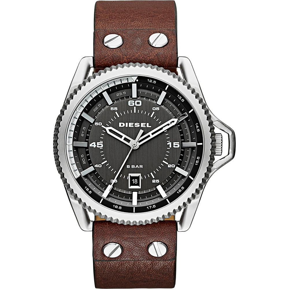 Diesel Watches Rollcage Three Hand Leather Watch Brown Black Diesel Watches Watches
