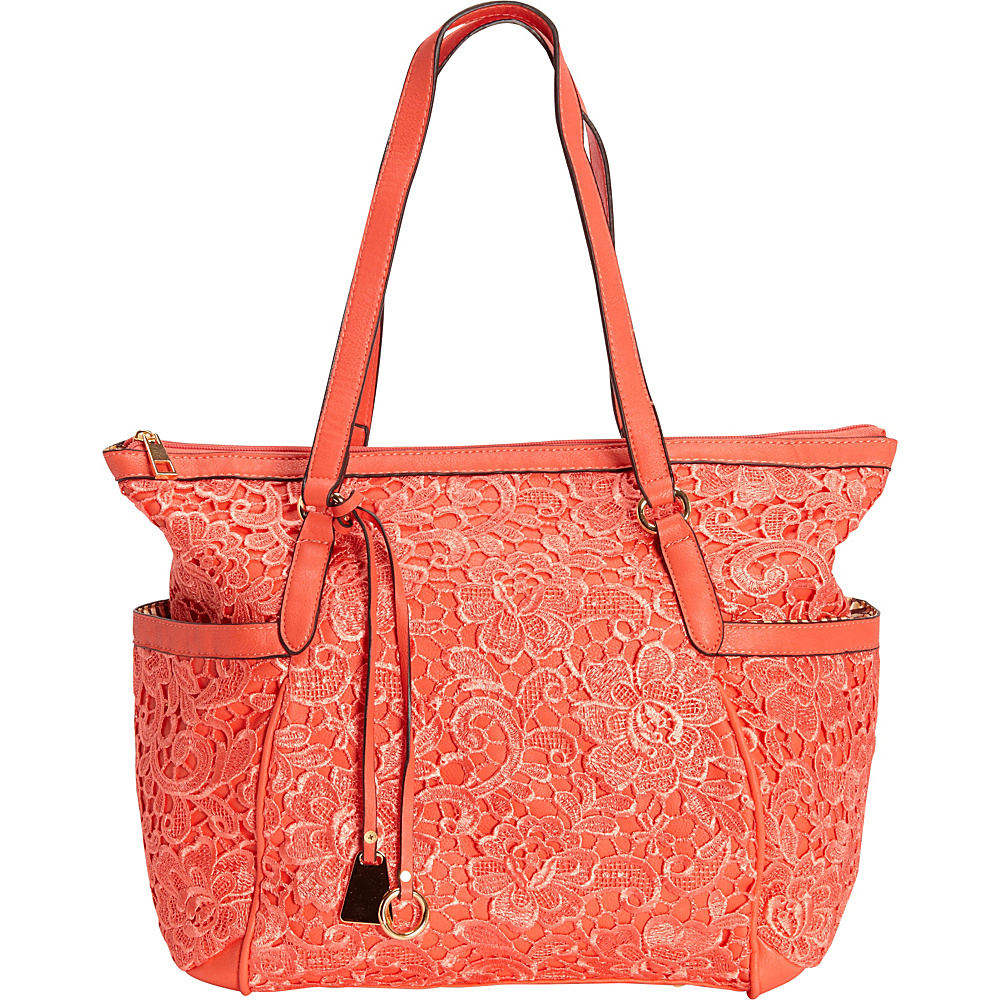 SW Global Gerda Retro Lace Side Pockets Tote Bag Red SW Global Manmade Handbags