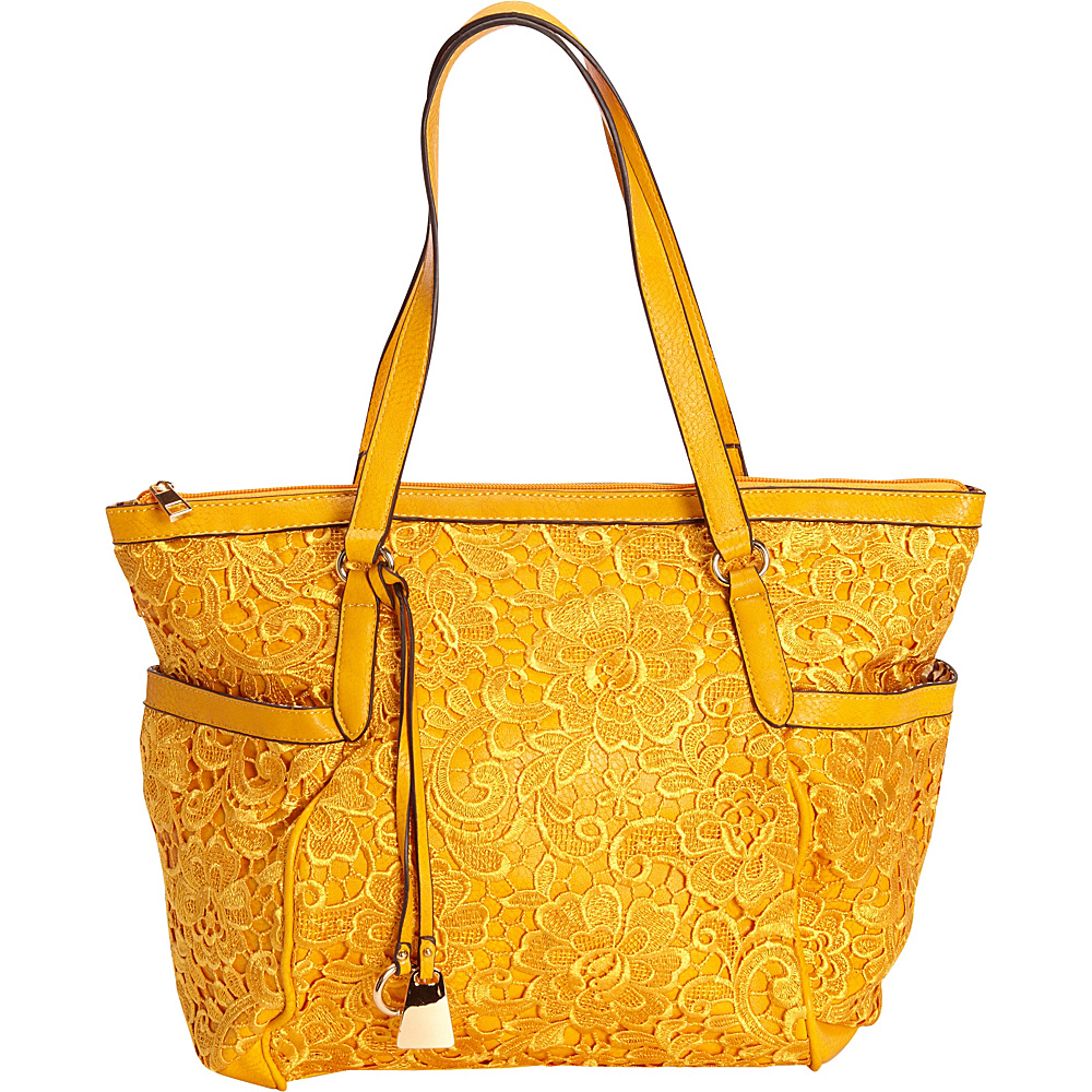 SW Global Gerda Retro Lace Side Pockets Tote Bag Yellow SW Global Manmade Handbags