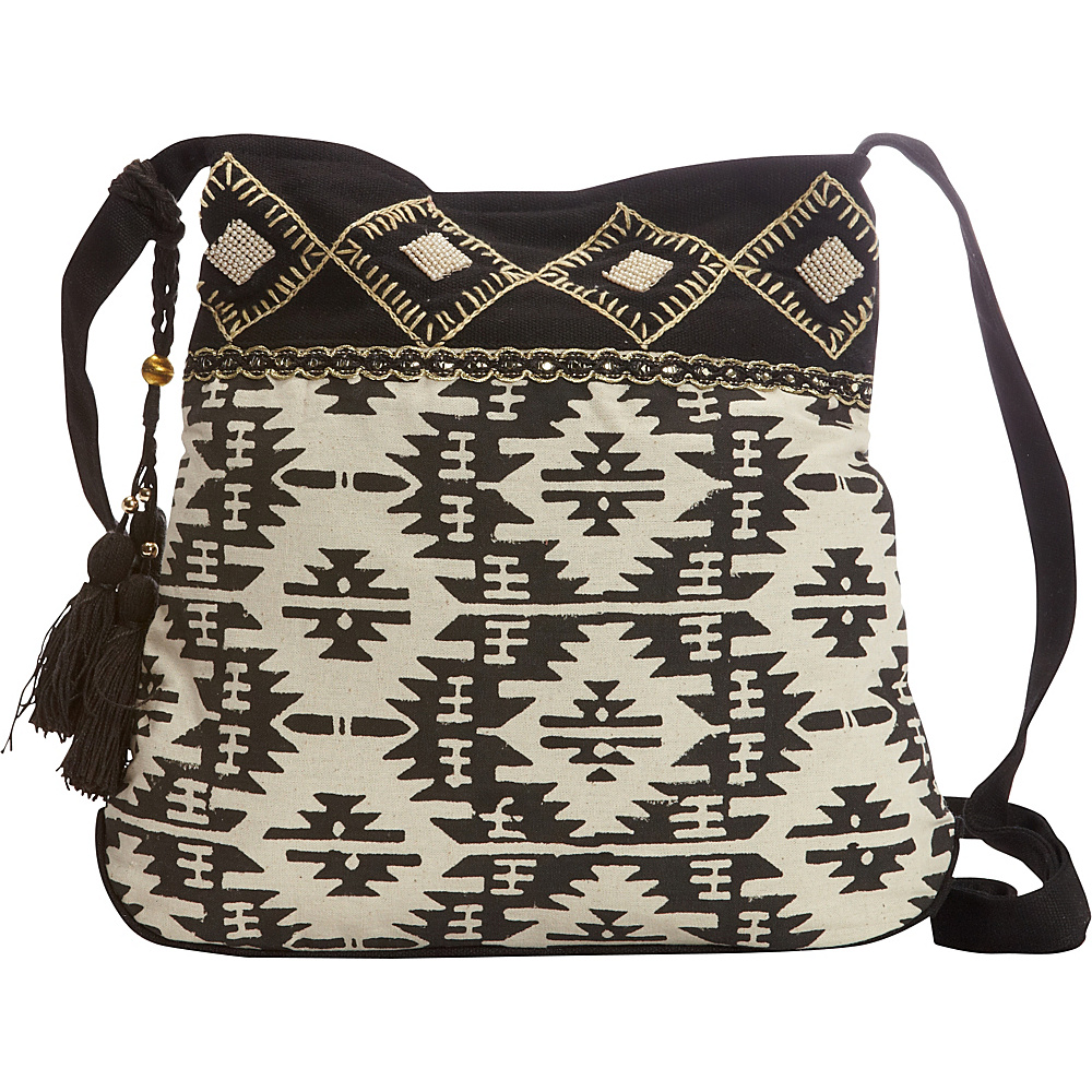 Scully Shoulder Bag with Geometric Aztec Print Black Scully Fabric Handbags