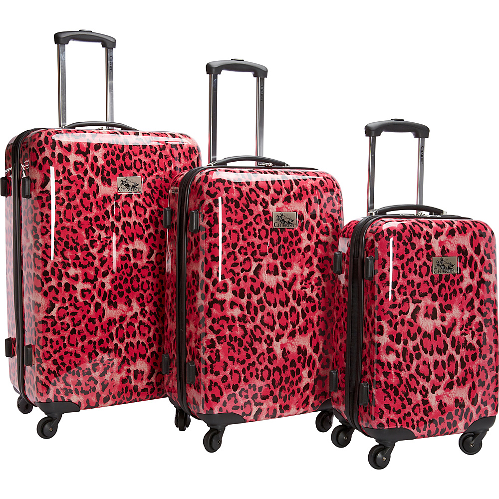 Chariot Luggage 3Pc Spinner Set Pink Leopard Chariot Luggage Sets