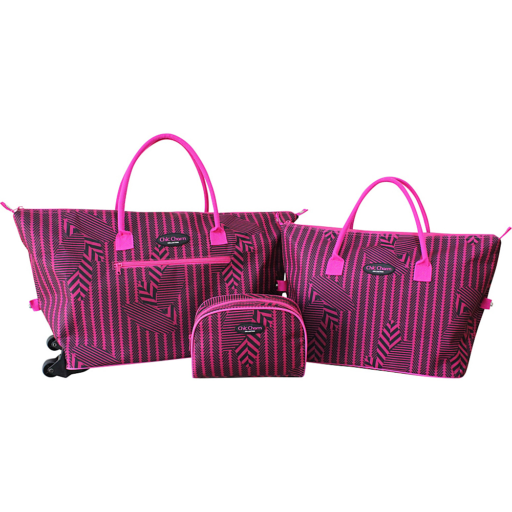 Jacki Design Three Piece Rolling Carry On Travel Set Pink Jacki Design Luggage Sets