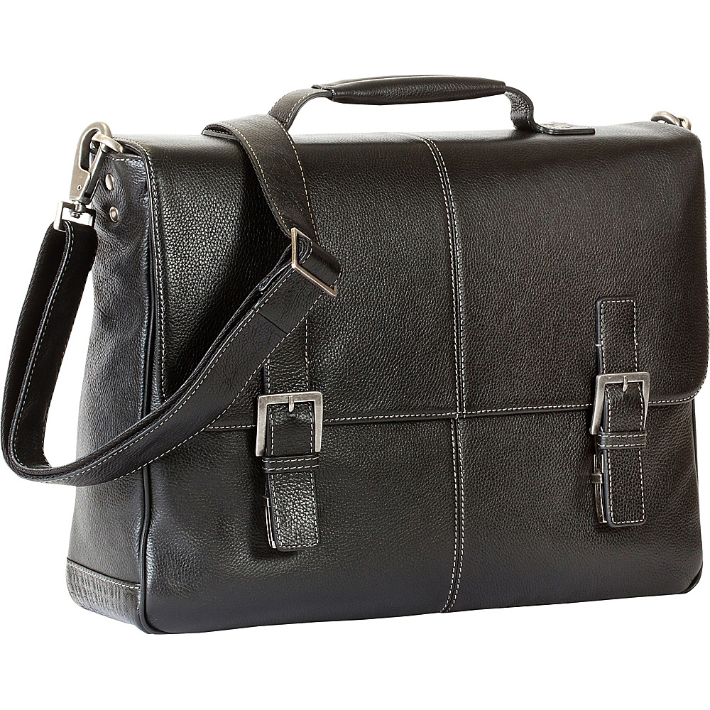 Boconi Tyler Tumbled Brokers Bag Black with Khaki Boconi Laptop Messenger Bags