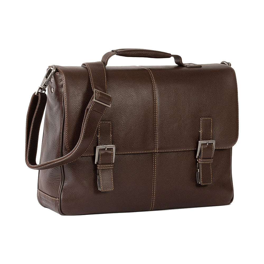 Boconi Tyler Tumbled Brokers Bag Coffee with Khaki Boconi Laptop Messenger Bags