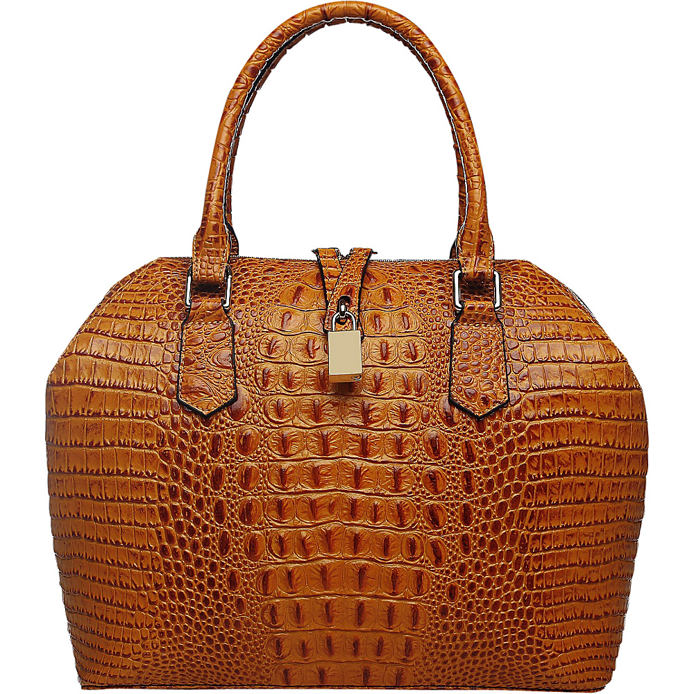 Vicenzo Leather Diane Croc Embossed Top Handle Leather Tote Brown Vicenzo Leather Leather Handbags