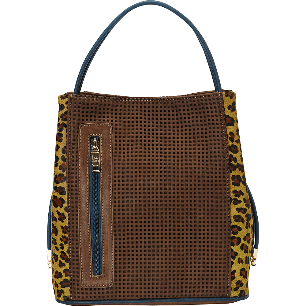 Samoe Classic Convertible Handbag Cheetah Haircalf Cocoa w Cheetah Leather Haircalf CL Samoe Manmade Handbags