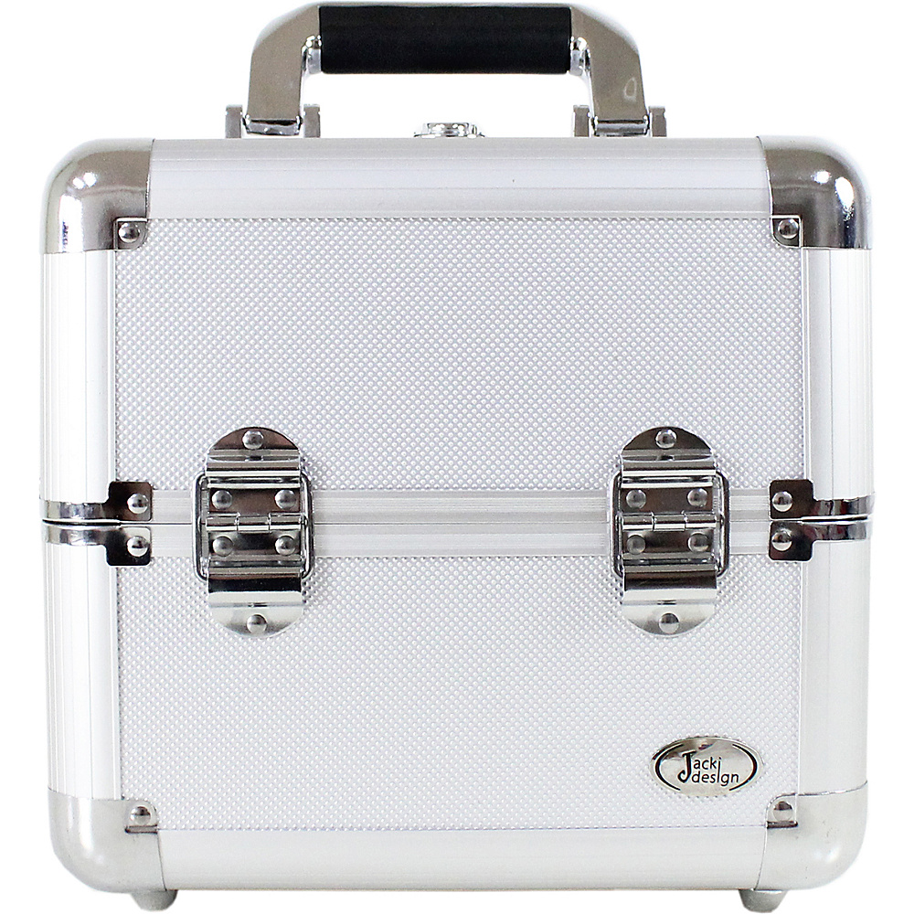 Jacki Design Carrying Makeup Salon Train Case with Expandable Trays Medium Silver Jacki Design Toiletry Kits