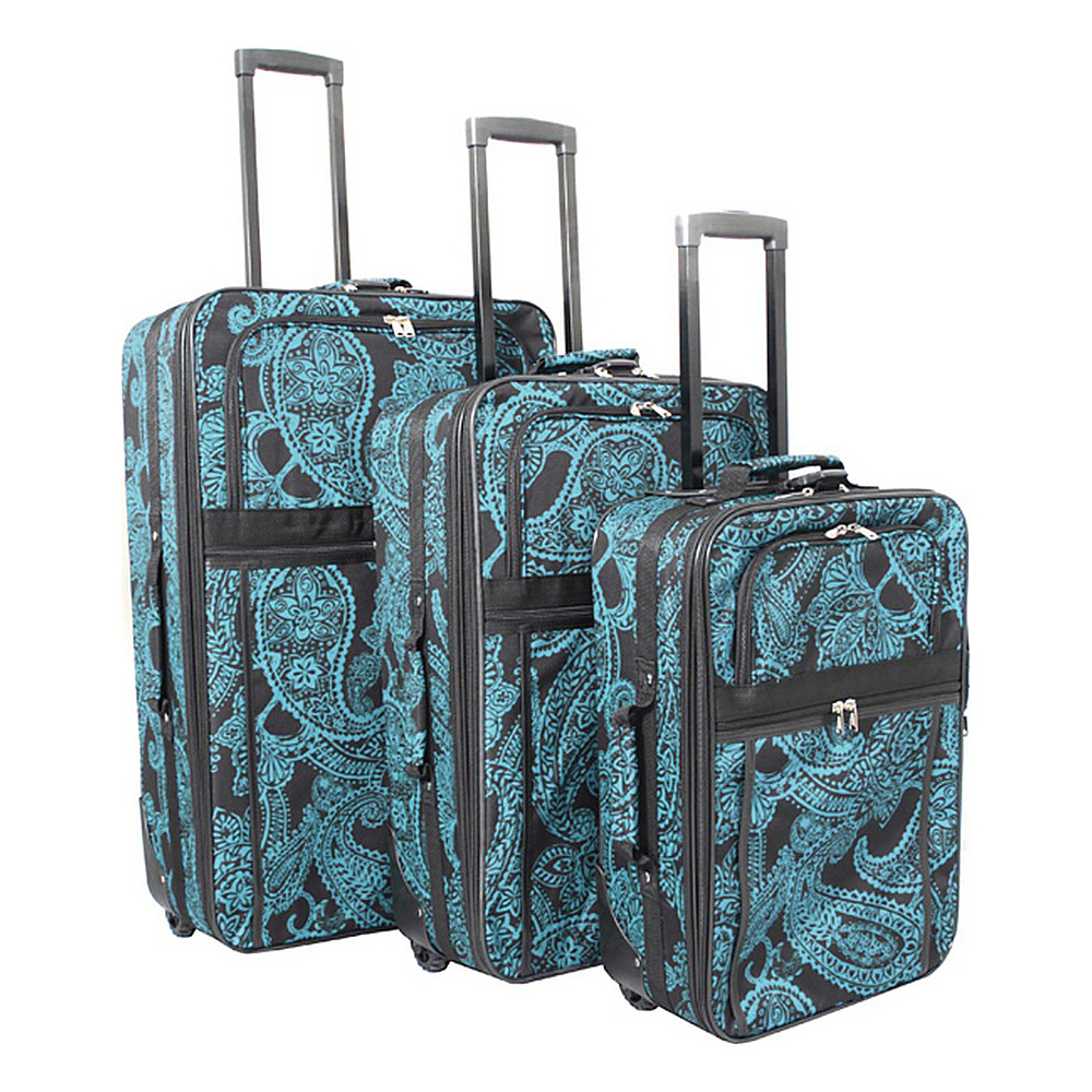 World Traveler Paisley 3 Piece Expandable Upright Luggage Set Black Blue Paisley World Traveler Luggage Sets