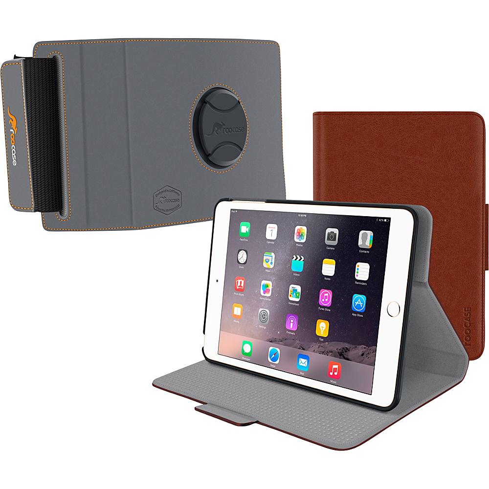 rooCASE Orb 360 Folio Case Cover Orb 360 Strap Mount Bundle for iPad Mini 4 3 2 1 Brown rooCASE Electronic Cases