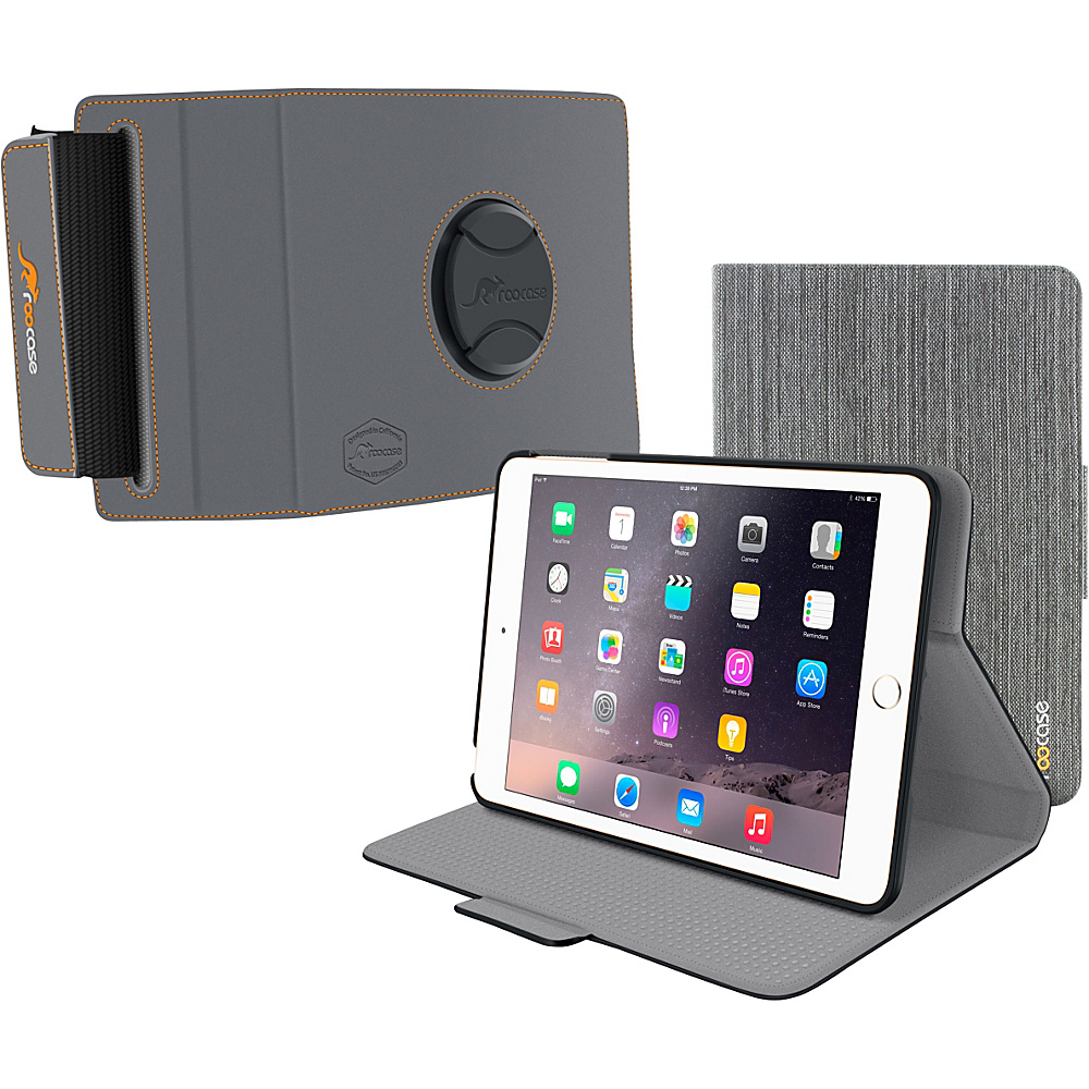 rooCASE Orb 360 Folio Case Cover Orb 360 Strap Mount Bundle for iPad Mini 4 3 2 1 Canvas Grey rooCASE Electronic Cases