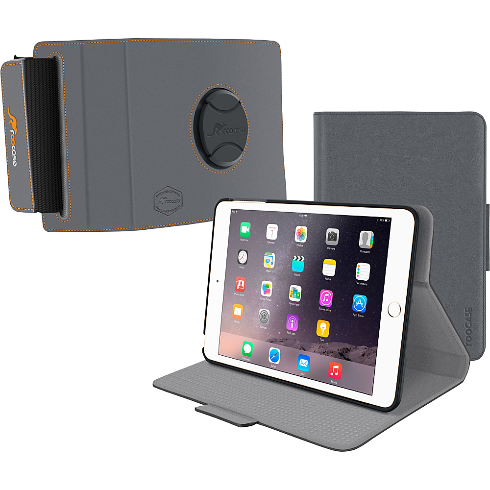 rooCASE Orb 360 Folio Case Cover Orb 360 Strap Mount Bundle for iPad Mini 4 3 2 1 Grey rooCASE Electronic Cases