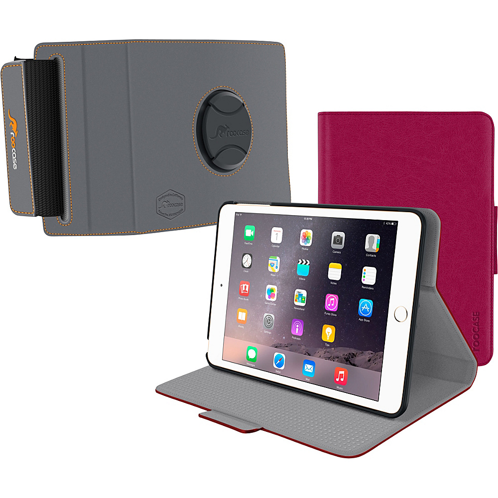 rooCASE Orb 360 Folio Case Cover Orb 360 Strap Mount Bundle for iPad Mini 4 3 2 1 Magenta rooCASE Electronic Cases