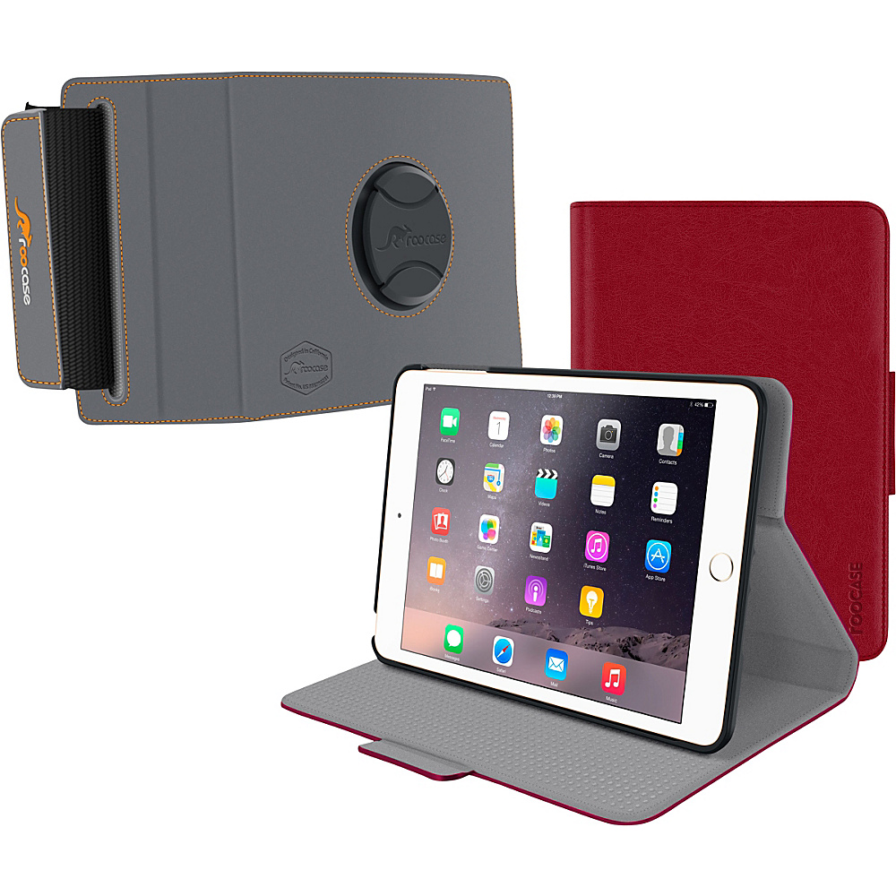 rooCASE Orb 360 Folio Case Cover Orb 360 Strap Mount Bundle for iPad Mini 4 3 2 1 Red rooCASE Electronic Cases