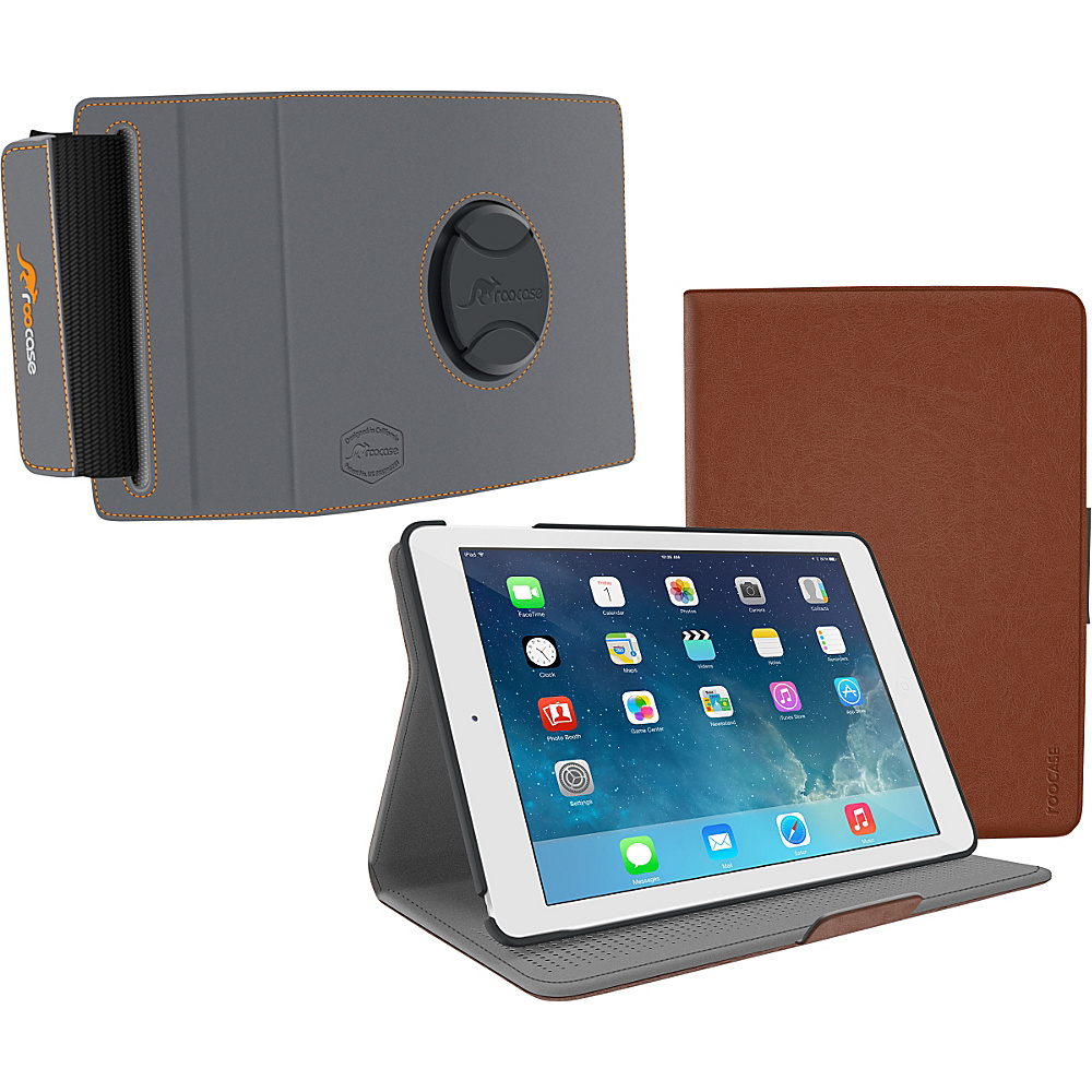 rooCASE Orb 360 Folio Shell Case Orb 360 Strap Bundle for iPad Air 2 1 Brown rooCASE Electronic Cases