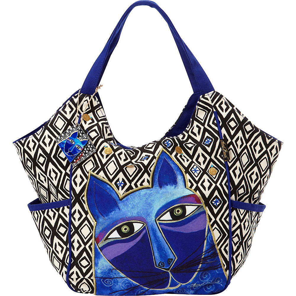 Laurel Burch Whiskered Cats Tote Blue Laurel Burch Fabric Handbags