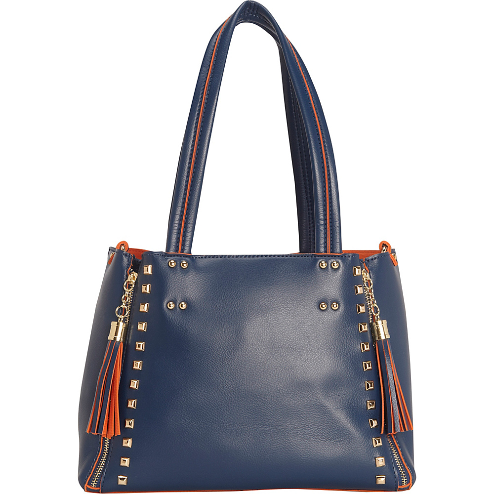 Diophy Two in One Double Tassel and Studded Tote Blue Diophy Manmade Handbags